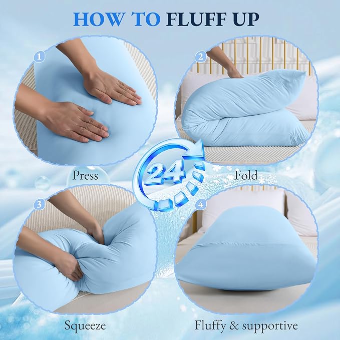 ELNIDO QUEEN Cooling Body Pillow Insert with Cover – Breathable Long Body Pillow for Side Sleepers, Soft Support Bed Pillow for Adults, 20x54 Inches Blue