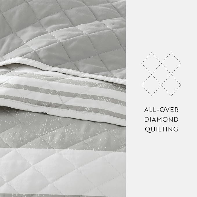 Merit Linens Soft Quilt Coverlet Bedding Set - Pattern/Solid Reversible - Twin/TwinXL Light Gray
