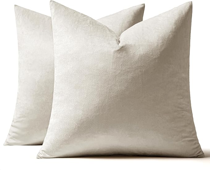 MIULEE Velvet Throw Pillow Covers 12x12 Inch Pack of 2 Cream White | Soft Solid Small Decorative Pillow Covers, Modern Luxury Home Decor, for Couch Chair Sofa Bedroom Livingroom Car