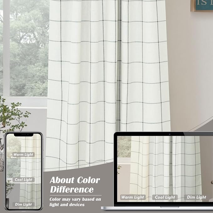 DriftAway 100% Blackout Plaid Linen Curtains 84 Inches Long 2 Panels Black | 100% Blackout, Linen Texture, Plaid Pattern, Two Layers, Rod Pocket & Back Tab, Bedroom Living Room Use, Luxury Appearance