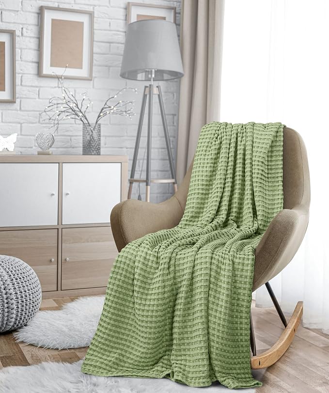 Utopia Bedding 100% Cotton Waffle Blanket Queen Size Sage Green, 90x90 Inch | Lightweight Breathable Cozy Summer Bed Blanket Home Decor Gift for Women and Men
