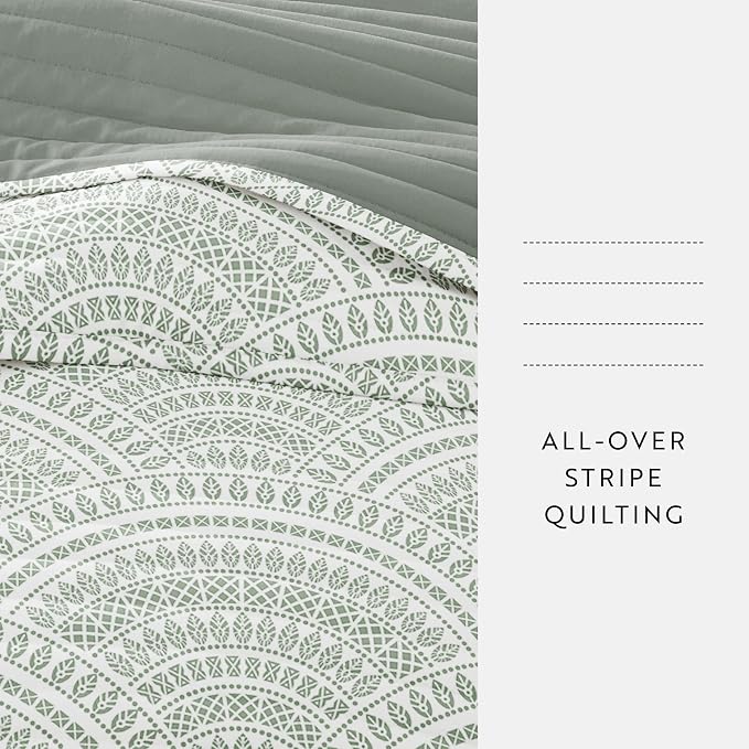 Merit Linens Soft Quilt Coverlet Bedding Set - Pattern/Solid Reversible - Full/Queen Eucalyptus
