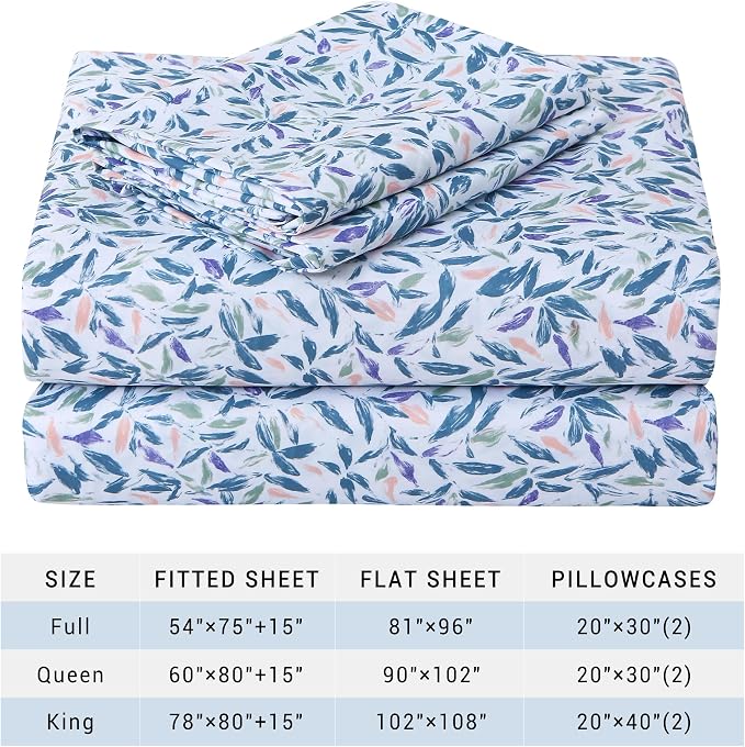 Viviland Floral King Sheet Set - 4 Piece Vintage Deep Green Flower Patterned Bed Sheets - Soft, Breathable Microfiber Sheets with Deep Pocket, Non-Slip Fitted Sheets & Pillowcases