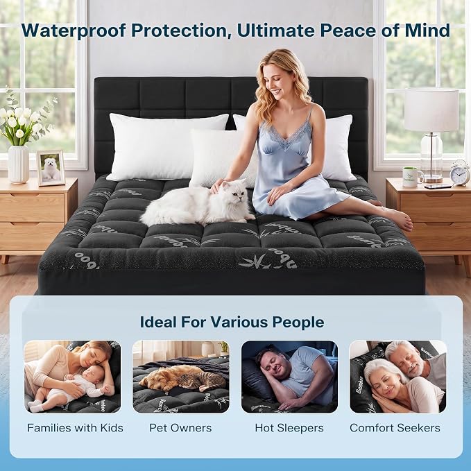 Waterproof Twin Size Mattress Topper Viscose Derived from Bamboo, Extra Thick Mattress Pad for Back Pain, Cooling Mattress Topper with Deep Pocket 8"-21", Gray,Twin