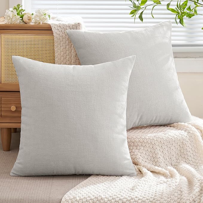 MIULEE Light Grey Chenille Couch Throw Pillow Covers, 20x20 | Set of 2, Soft Modern Farmhouse Style, Decorative Pillowcases for Sofa Living Room Bed, Home Decor
