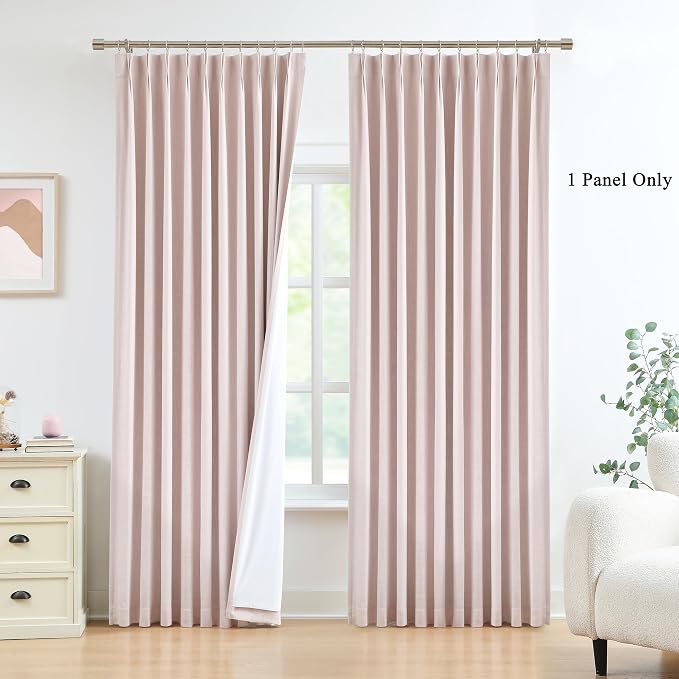WEST LAKE 108 Inch Pink Bailey Pinch Pleated Blackout Curtains with Liner | Extra Long Modern Room Darkening Drapes,Backtab Hook,Thermal Insulated Window Treatment for Bedroom,60"Wx108"L,1 Panel