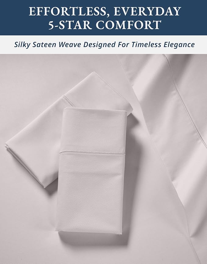 LANE LINEN King Size Deep Pocket Sheets Egyptian Cotton Sateen - Grey Lilac | King Bed Sheet Set - 4-Piece Set, For A Luxurious Night's Sleep, For A Silky Hotel-Style Bed, Guest-Ready Comfort