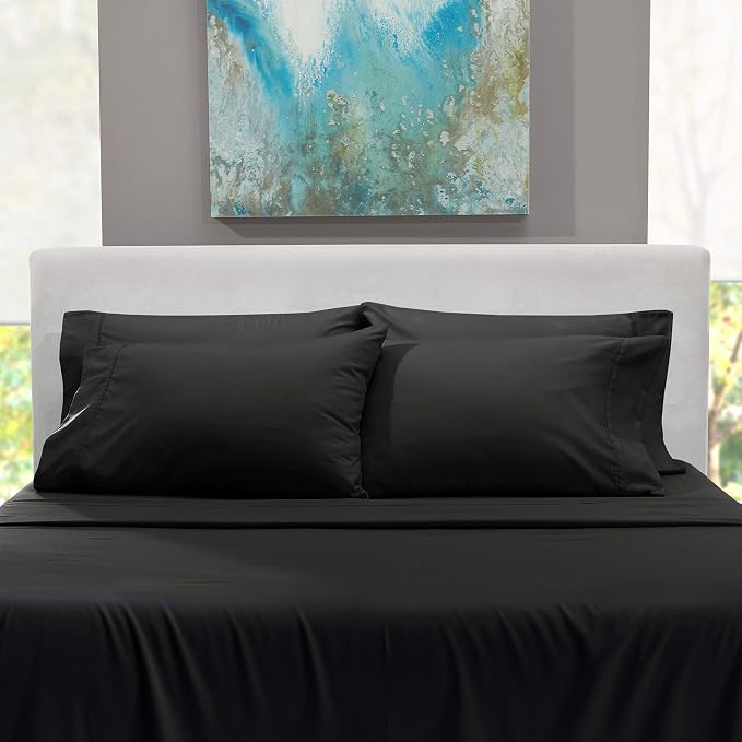 Hearth & Harbor Extra Deep Pocket Sheets - Fits Mattress 18-24 Inches Deep - Extra Deep Pocket Twin XL Sheets Sets - 4 Piece Twin XL Size - Black