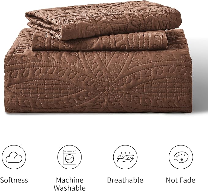Love's cabin Oversized King Size Quilt Bedding Set Brown Bedspreads - Oversized King Lightweight Bedspread Comforter - Coin Pattern Coverlet for All Season - 3 Pieces (1 Quilt, 2 Pillow Shams)
