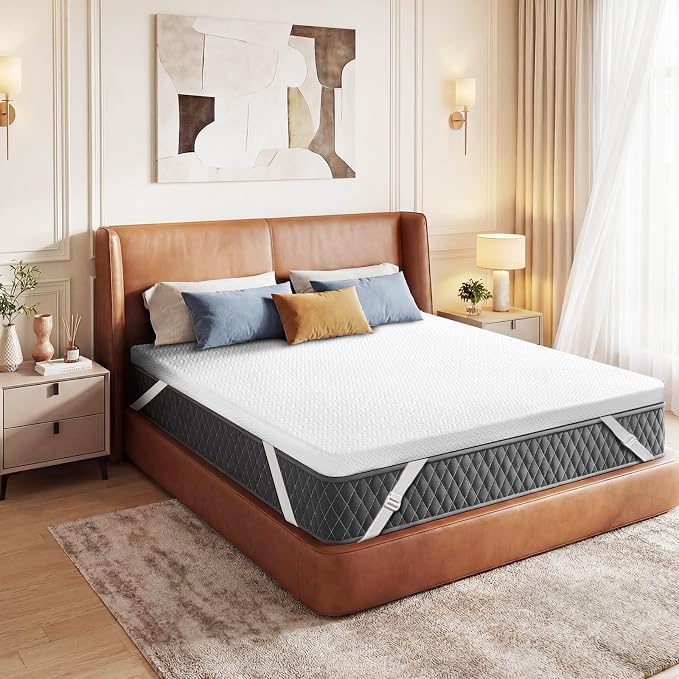 Czpalo 4 Inch Quenn Size Cooling Gel Memory Foam Mattress Topper | CertiPUR-US certified. Removable & machine washable cover with adjustable straps. Non-slip mesh bottom.