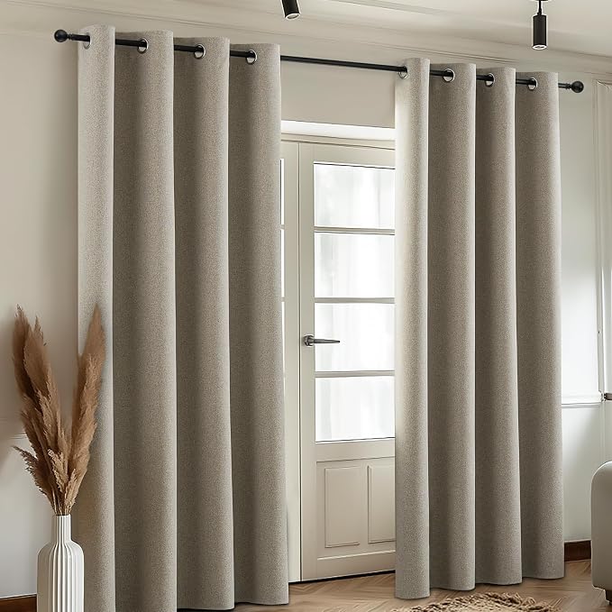 COSVIYA 100% Blackout Natural Linen Curtains & Drapes 84 Inch Length | Light Blocking Full Room Darkening Grommet Insulated Thermal Window Panels for Bedroom/Living Room,52x84 inches,2 Panels