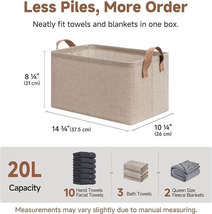 StorageWorks Storage Bins, Storage Baskets, Brown and Beige, 2-Pack | With Reinforced PU Handles, Metal Frame, Collapsible, Storage Basket for Shelves, Closet, Holds Clothes, Towels, Blankets