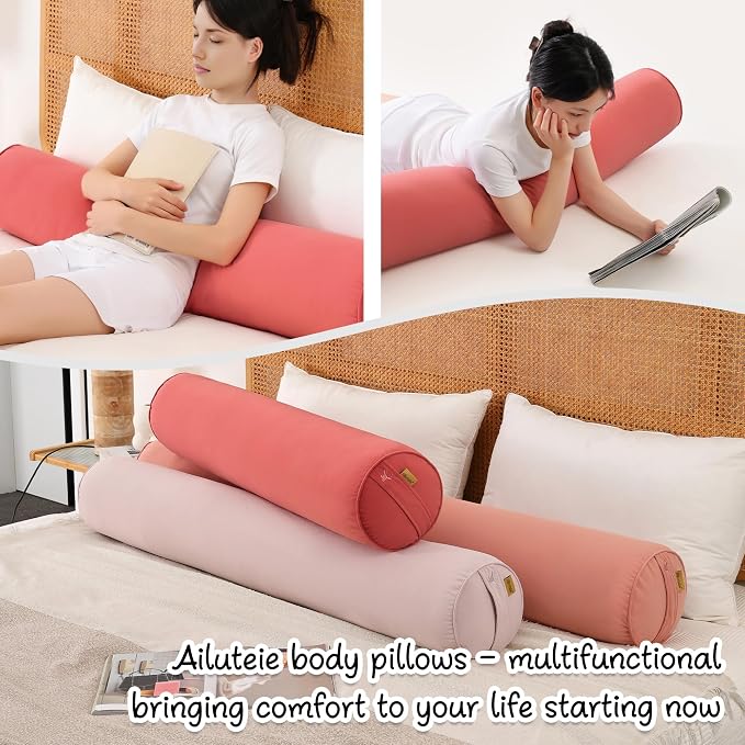 Body Pillow for Adults,Long Round Pillow,Big Cylindrical Pillow,Large Full Bolster Pillows for Side Sleepers (Coral Peach, 39.37"*7.87")