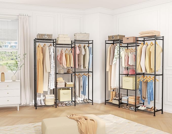 HOMIDEC Wardrobe Closet, 4 Hanging Spaces Portable Clothes Rack | Free Standing Closet Organizer and Storage System with Hanging Rods,Clothing Rack Suitable for Cloakroom,Bedroom,etc.Black