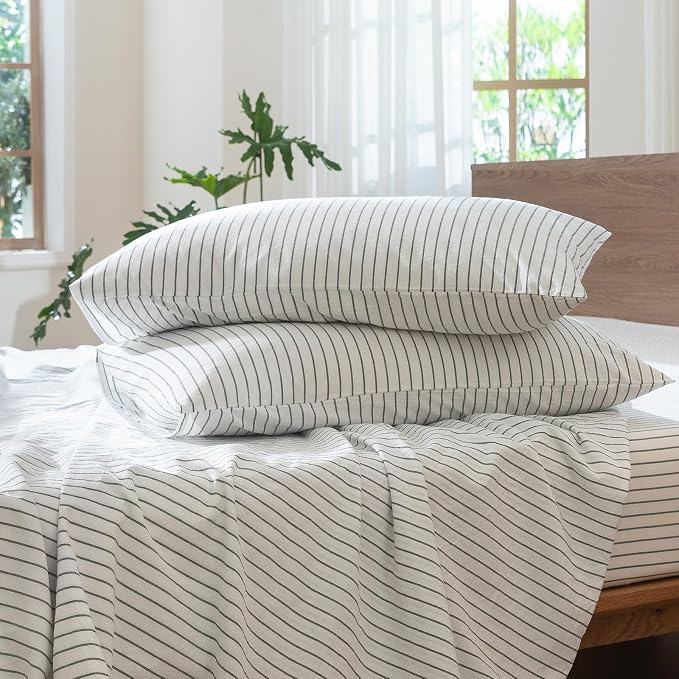 MooMee Striped Duvet Cover Set 100% Washed Cotton Linen Like Oversized King | Relaxed Linen-like Texture. Soft, Breathable & Long-lasting Comfort. Lightweight. Hidden Zipper with 8 Interior Corner Ties