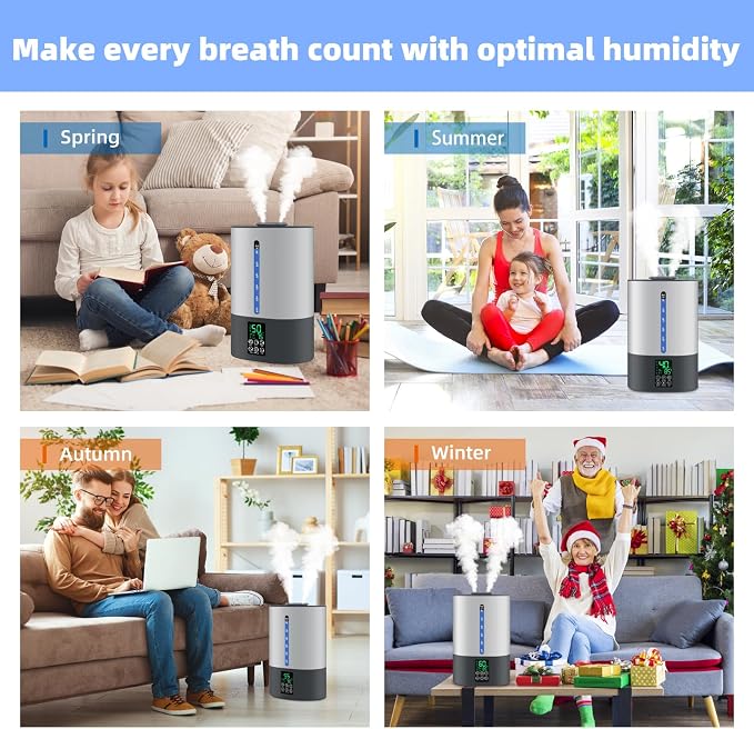Coolfiqu 6L Warm & Cool Mist Humidifiers for Bedroom,Large Room,Plants | Quiet Top Fill Ultrasonic Humidifier,Essential Oil Diffuser, Auto Humidity Control,Hot Mist Desk Humidifiers,360° Nozzle