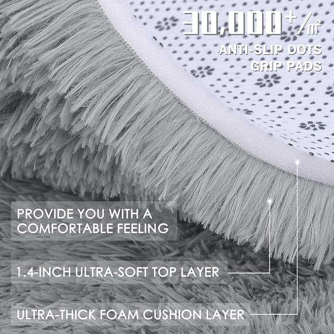 OLANLY 5x7 Machine Washable Large Area Rugs for Living Room, Bedroom, Soft Fluffy Shaggy Bedside Rug, Indoor Floor Carpet for Kids Girls and Boys, Dorms, Nursery, Home Decor, Silver Grey