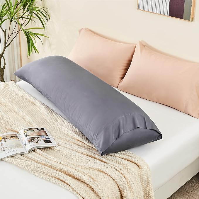 BEDELITE Body Pillow Pillowcase, Rayon from Bamboo, Grey, 20"x54" | Cooling and Breathable Body Pillow Cover for Hot Sleepers & Night Sweats, Silky Soft Full Long Pillow Case, Envelope Closure