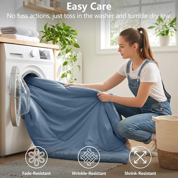 Oversized Queen Comforter Set Grayish Blue, 7 Pieces Bed in a Bag | OEKO-TEX Certified, All-Season, Bedroom, 240GSM Down Alternative Comforter, Flat & Fitted Sheets, 2 Pillowcases & 2 Shams