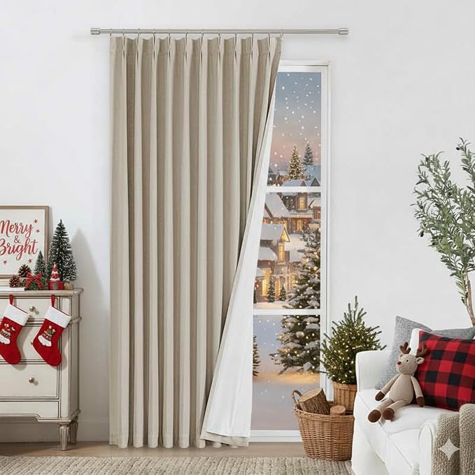 Vision Home Sand Pinch Pleated Full Blackout Curtains Linen Blended Room Darkening Window Curtains 102 inch for Living Room Bedroom Thermal Insulated Pinch Pleat Drapes with Hooks 60" Wx102 Lx1
