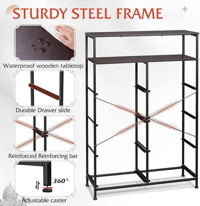 WLIVE 8 Drawer Fabric Dresser Open Shelves, Tall Bedroom Chest, Dark Grey | Dark Grey 8 fabric drawers plus open shelves, steel frame with wood top, great for bedroom closet entryway and dorm storage