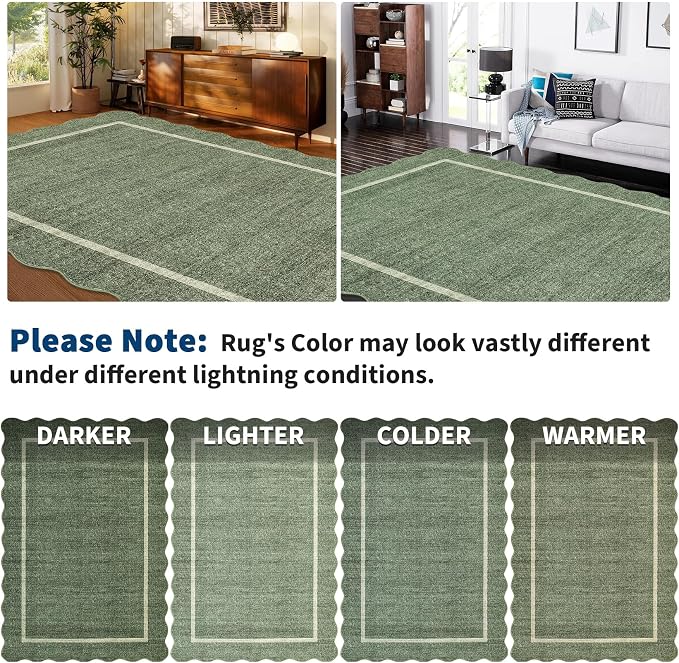 GarveeHome Scalloped Runner Rug for Hallway 2x10 Washable, Greyish Green | Kitchen Rugs Non Slip Modern Entryway Rug Farmhouse Soft Bathroom Rugs Stain Resistant Carpet for Hallway Laundry Bedroom