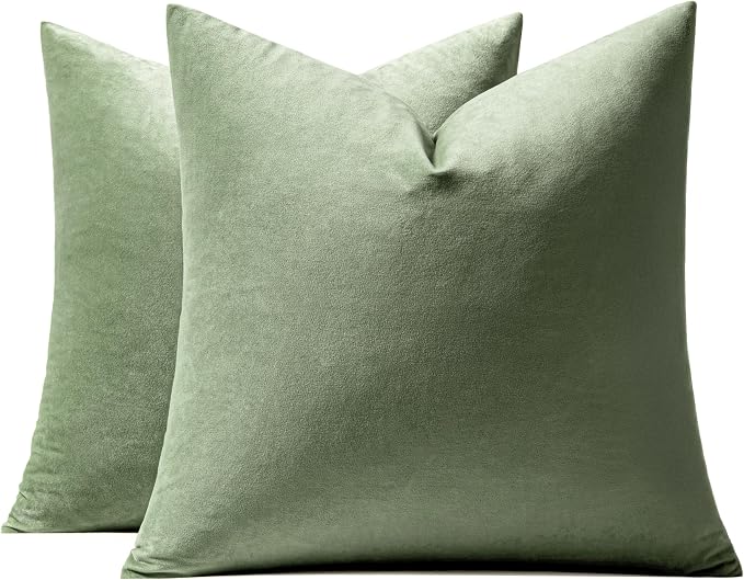 MIULEE Velvet Throw Pillow Covers 20x20 Inch Pack of 2 Sage Green | Soft Solid Decorative Pillow Covers, Modern Luxury Home Decor, for Couch Chair Sofa Bedroom Livingroom