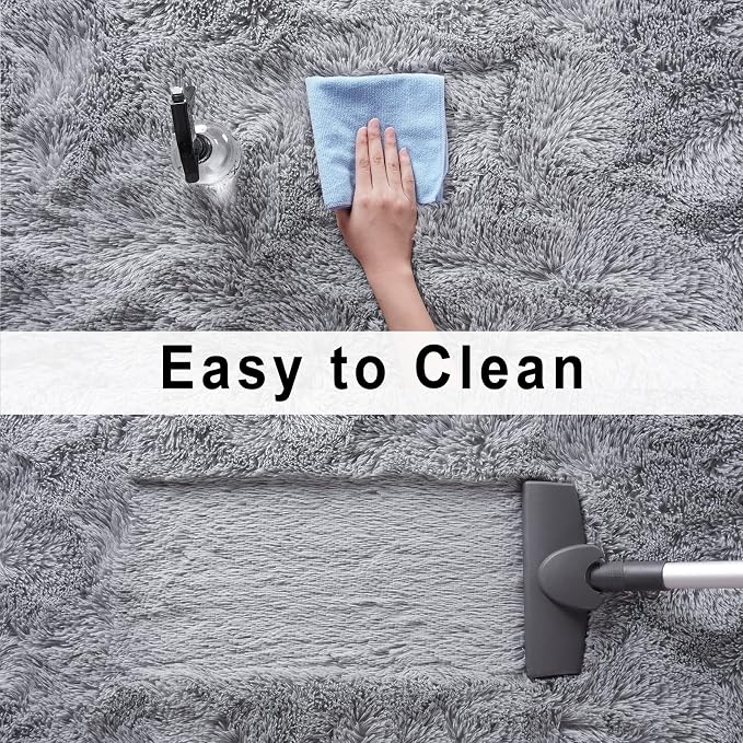 Soft Modern Indoor Large Shaggy Rug for Livingroom Bedroom Dorm Kids Room Home Decorative, Non-Slip Plush Fluffy Furry Fur Area Rugs Comfy Nursery Accent Floor Carpet 8x10 Feet, Grey