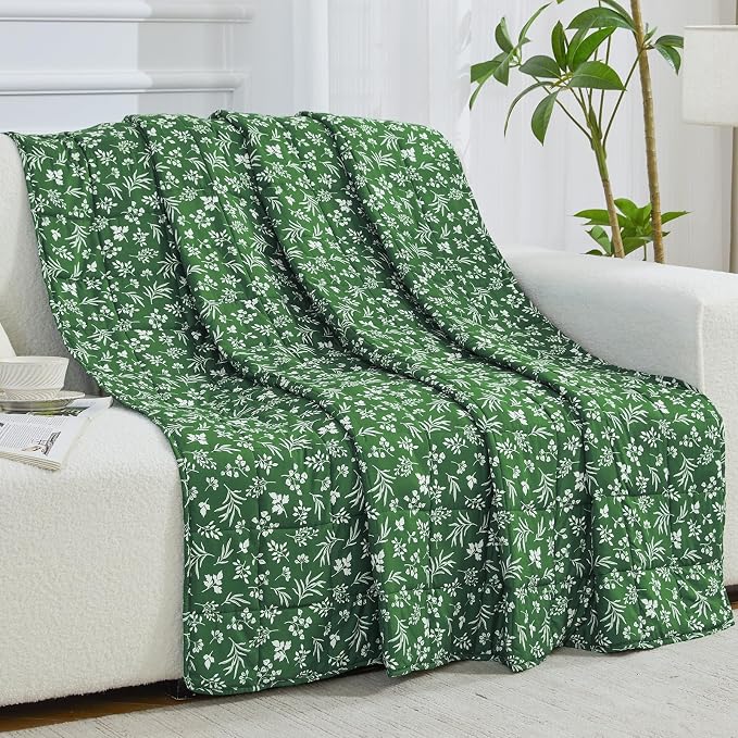 yescool Weighted Blanket for Adults (15 lbs, 48" x 72", Forest) Cooling Heavy Blanket for Sleeping Perfect for 140-160 lbs, Twin Size Breathable Blanket with Premium Glass Bead, Machine Washable