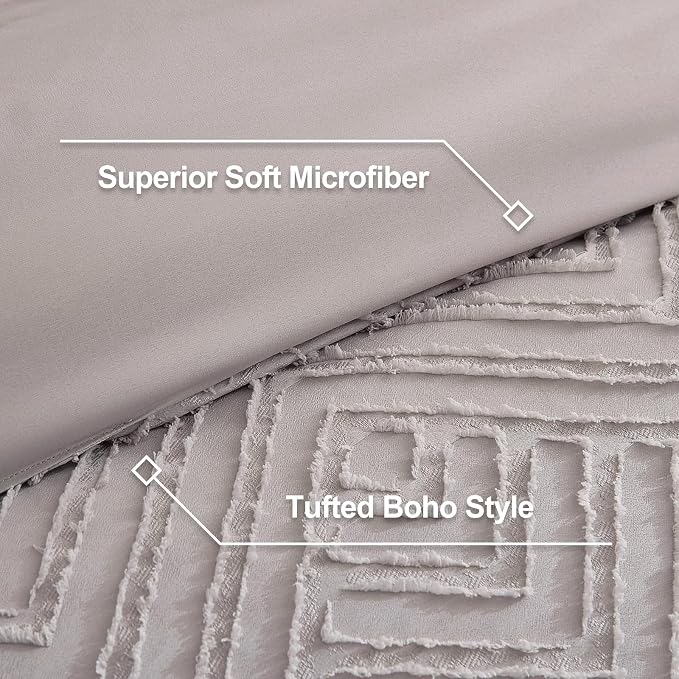Litanika Queen Size Comforter Set, 3 Pieces Tufted Boho Bedding Set | Milk Coffee Farmhouse Shabby Chic Vintage Bohemian Textured Aesthetic Soft Fluffy Lightweight Breathable All Season Bed Set
