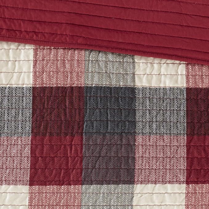 Madison Park Cabin Lifestyle Plaid Quilt Set, 6PC Full/Queen Coverlet | All Season, Luxurious Coverlet Bedspread Lightweight Bedding Layer, Shams, Decorative Pillow, Red