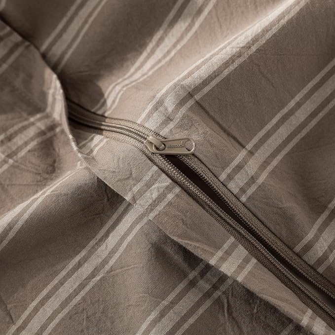 BESTOUCH Striped Cotton Duvet Cover Set Linen Feel Oversized Full | 100% Washed Cotton, Soft Wrinkle Texture, Hidden Zipper, 8 Ties, Breathable Lightweight Durable Comfy, 3 Pcs No Insert