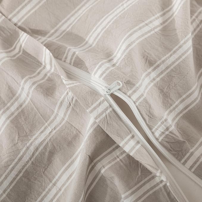 BESTOUCH Striped Cotton Duvet Cover Set Linen Feel California King | 100% Washed Cotton, Soft Wrinkle Texture, Hidden Zipper, 8 Ties, Breathable Lightweight Durable Comfy, 3 Pcs No Insert