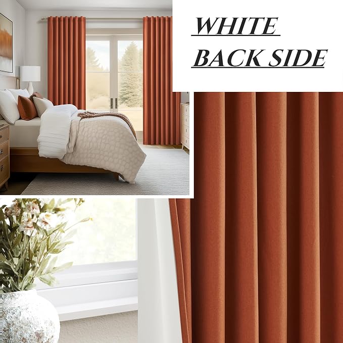 Fall Burnt Orange Curtains Blackout 102 Inches Long 2 Panels Set,Terracotta Autumn Color Decor Retro for Living Room/Bedroom Antique Copper Rust Boho 70s Window Pleated Linen Drapes (W50"xL102")