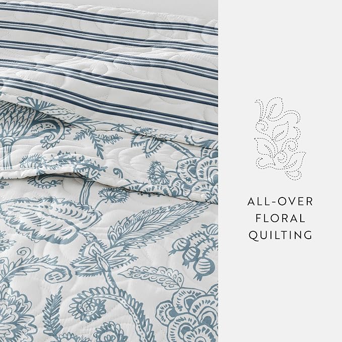 Merit Linens Soft Quilt Coverlet Bedding Set - Reversible Patterns - King/Cal-King Dusk Blue