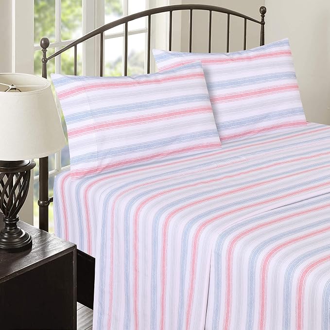 RUVANTI 100% Cotton Percale Sheets Full Size, Times | Crisp Cooling, Deep Pocket 16", Soft Breathable & Durable, Hotel-Style, 4 Piece Set