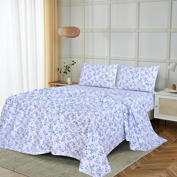 RUVANTI 100% Cotton Percale Sheets King Size, Annual | Crisp Cooling, Deep Pocket 16", Soft Breathable & Durable, Hotel-Style, 4 Piece Set