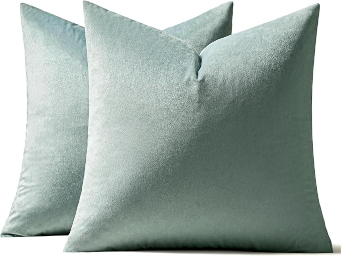 MIULEE Velvet Throw Pillow Covers 18x18 Inch Pack of 2 Aqua Haze | Soft Solid Decorative Pillow Covers, Modern Luxury Home Decor, for Couch Chair Sofa Bedroom Livingroom