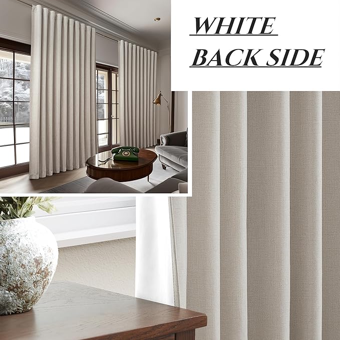 Blackout Curtains 100 Inches Extra Wide Natural Linen Curtains 84 Inch Length for Living Room, Pleated Farmhouse Bedroom Thermal Drapes for Winter Thick Window Energy Efficient 100"W x 84"L 2 Panels