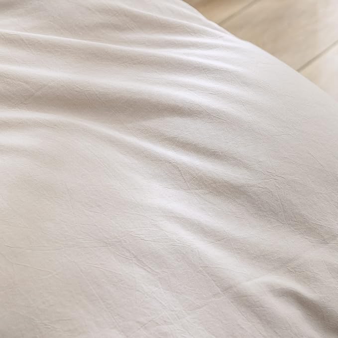 BESTOUCH Cotton Solid Duvet Cover Set Linen Feel Linen Grey Queen | 100% Washed Cotton, Soft Wrinkle Texture, Hidden Zipper, 8 Ties, Breathable Lightweight Durable Comfy, 3 Pcs No Insert