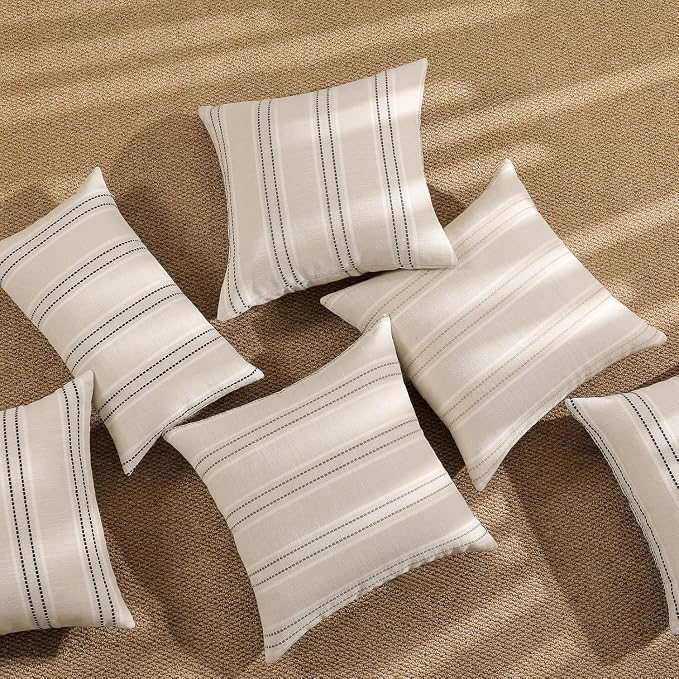 Hckot Stripe Throw Pillow Covers 26x26 Large Square Navy Blue Pillow Cover | Farmhouse Decorative Pillows Textured Linen Euro Sham Cushion Covers for Sofa Couch Bed Living Room Decor