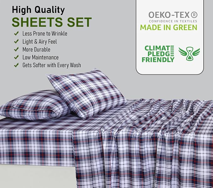 RUVANTI 100% Cotton Percale Sheets Full Size, Prussian | Crisp Cooling, Deep Pocket 16", Soft Breathable & Durable, Hotel-Style, 4 Piece Set