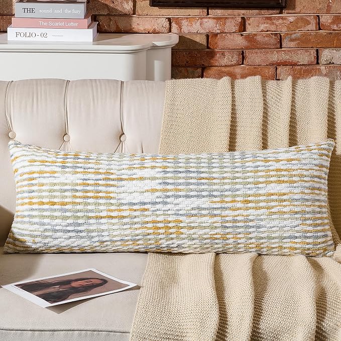 AmHoo Boho Chenille Pillow Cover Decorative Tufted Pillowcase for Couch Bed Sofa Bedroom Living Room Modern 14 x 36-Inch Grey