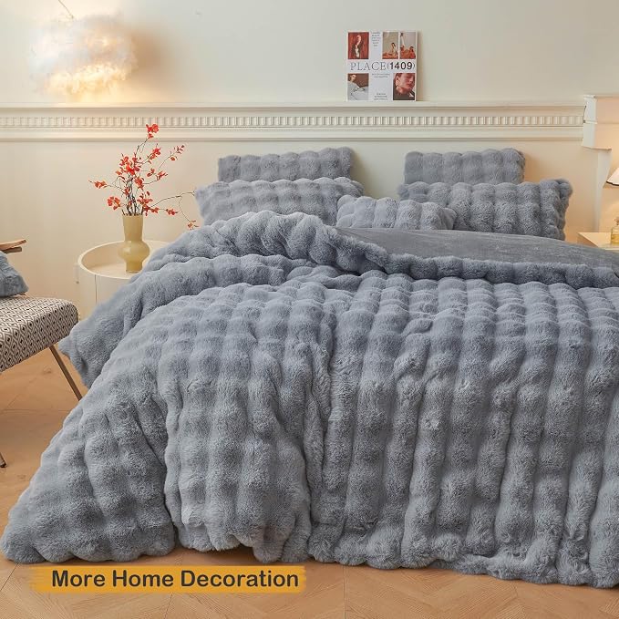 LIFEREVO Fluffy Faux Rabbit Fur Body Pillow Cover 20"x54", Light Grey | Soft Cute Bubble Bed Pillowcase with Zipper Closure, Washable Plush Furry Long Pillow Case for Pregnancy Women Side Sleeper