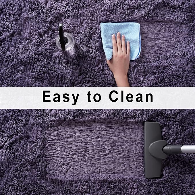 Soft Modern Indoor Large Shaggy Rug for Livingroom Bedroom Dorm Kids Room Home Decorative, Non-Slip Plush Fluffy Furry Fur Area Rugs Comfy Nursery Accent Floor Carpet 8x10 Feet, Grey-Purple