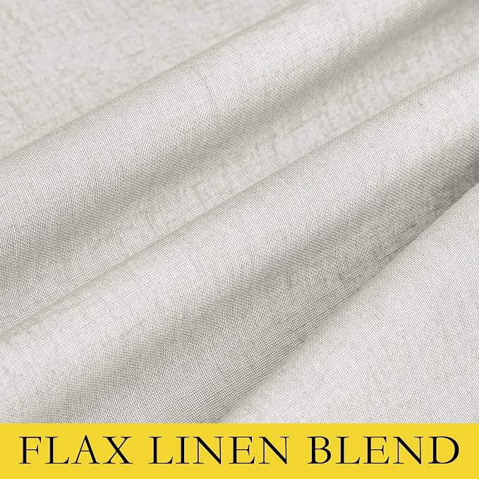 NICETOWN 100% Absolutely Blackout Linen Curtains with Thermal Insulated White Liner, Ivory, 52" Wide, 2 Pieces, Privacy Vertical Window Drapes for Office Laundry Living Room Windows 84 inch Long