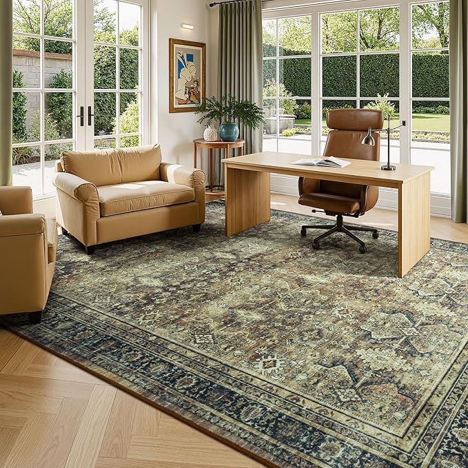 Area Rugs 8 x 10 for Living Room,Large Washable Carpet Dark Brown | Durable Stain Resistant,Kid Pet Friendly,Compatible with All Vacuums,0.25inch Low Pile for Bedroom Dining Room Home Office
