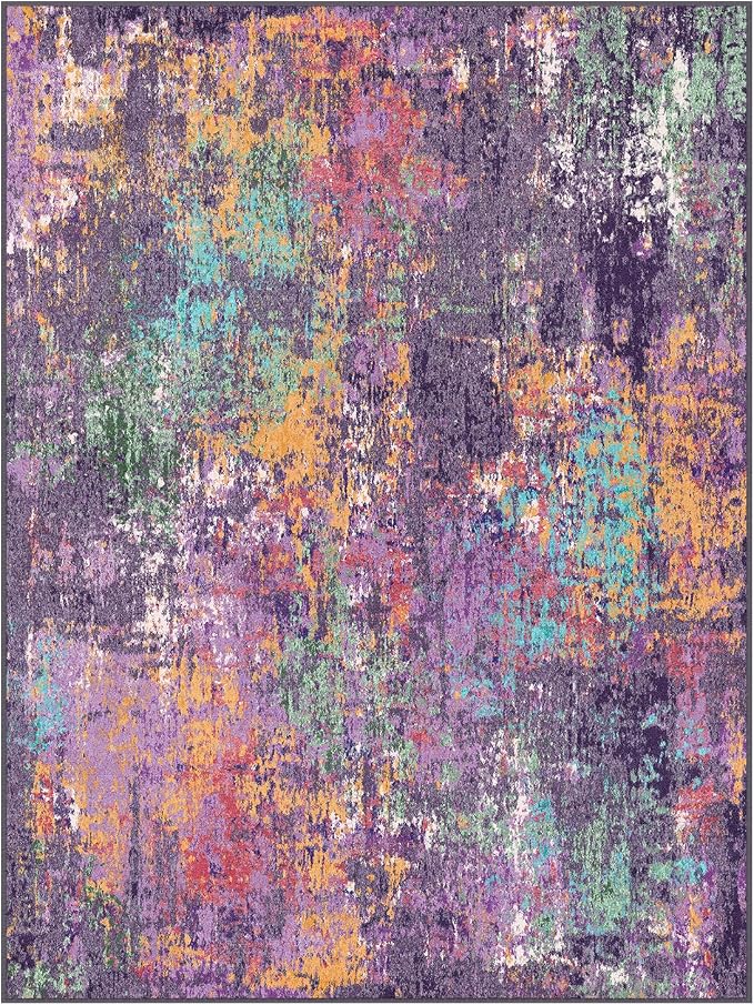 RELEANY Washable 2'x3' Abstract Area Rug for Living Room Purple Multi | Carpet for Bedroom, Kitchen, Office, Hallway and Entryway, Printed Pattern, Non‑Slip, Soft, Stain‑Resistant, Easy to Clean