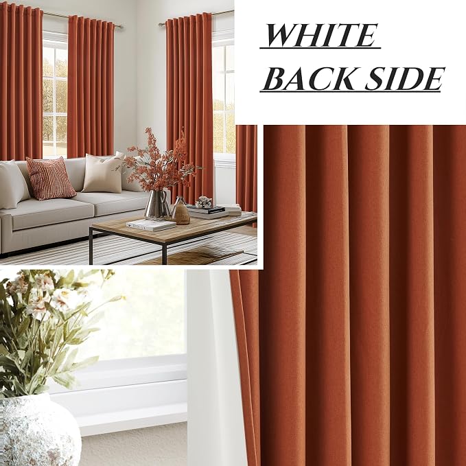 Fall Burnt Orange Curtains Blackout 84 Inches Long 2 Panels Set,Terracotta Autumn Color Decor Retro for Living Room/Bedroom Antique Copper Rust Boho 70s Window Pleated Linen Drapes Thermal (W50"xL84")