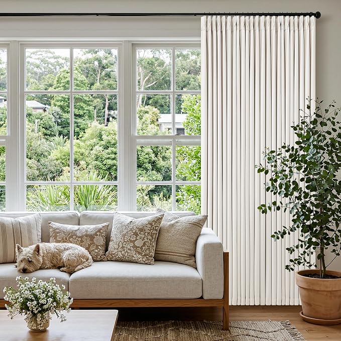 TWODRAPES Ivory 94 Inch Long Blackout Curtains Thick Linen Pinch Pleated | Light Blocking, Energy Saving, Pinch Pleat Back Tab, 94 Inch Window Drapes Cream White, for Bedroom Living Room, 2 Panels